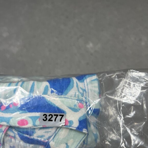 Lilly Pulitzer Tank Top Size Small Arya Bay Blue Into The Deep Pink Shell Print - Picture 12 of 13